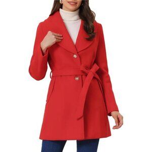 Women's Coat Shawl Collar Belted Single Breasted Light Red
